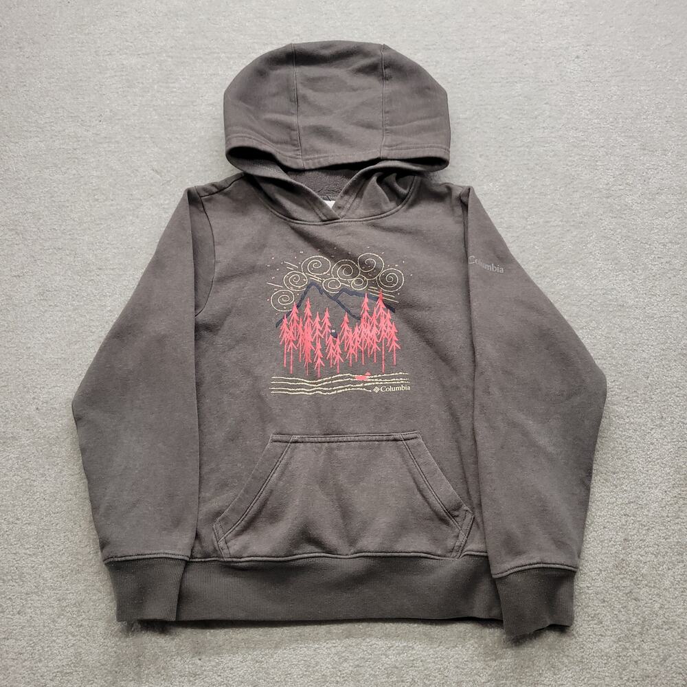 Columbia Sportswear Womens M Gray Pullover Hoodie Mountain Forest Graphic Fleece